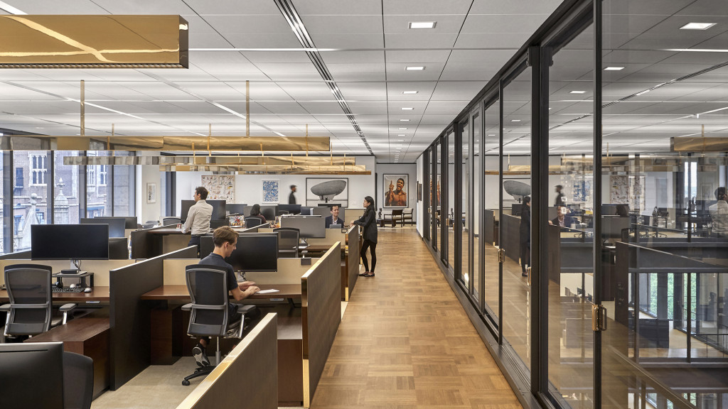 A group of people in an office.